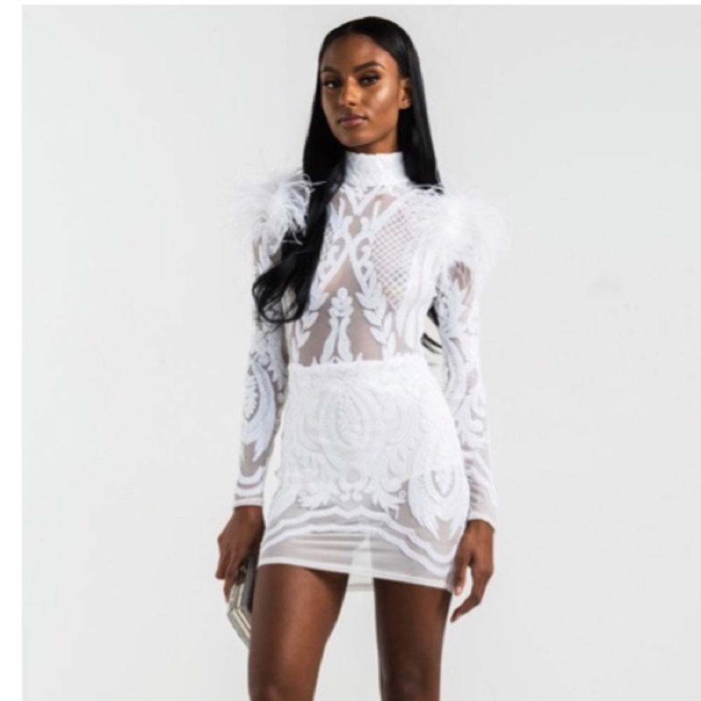 Feathered sequin dress